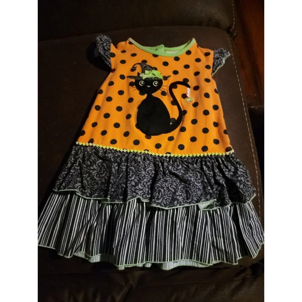Ric rac and ruffles Halloween black cat dress size 24 months